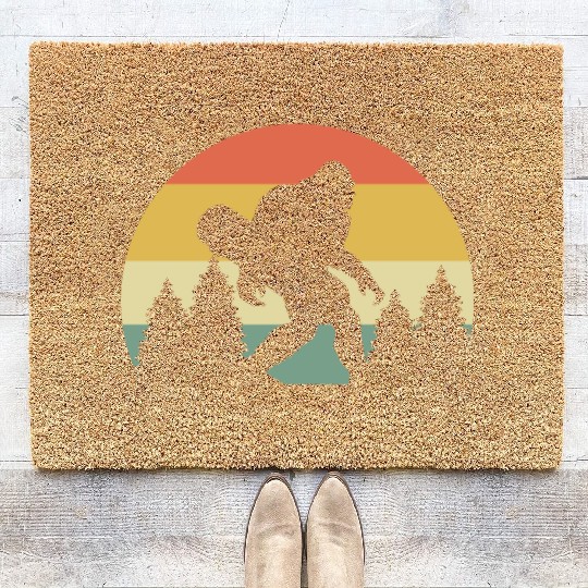 Retro Silhouette Sasquatch Bigfoot Skateboard Coir Doormats