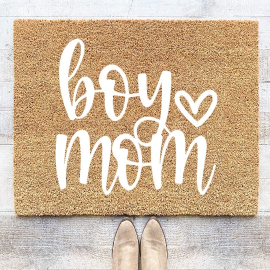 Boy Mom - Boy Mama Mom Of Boys Heart Love Coir Doormats