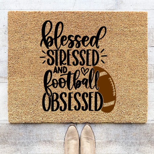 Football Game Day - Blessed Stressed Obsessed Coir Doormats