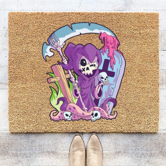 Kawaii Death Grim Reaper Pastel Goth Creepy Occult Coir Doormats