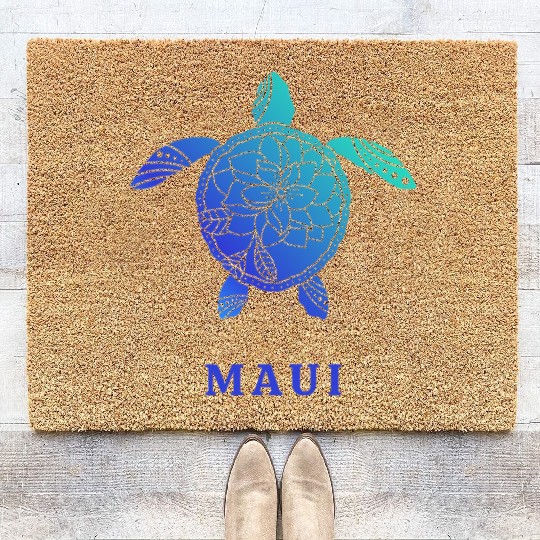 Maui Hawaii Tribal Turtle Flower Ocean Beach Sea Coir Doormats