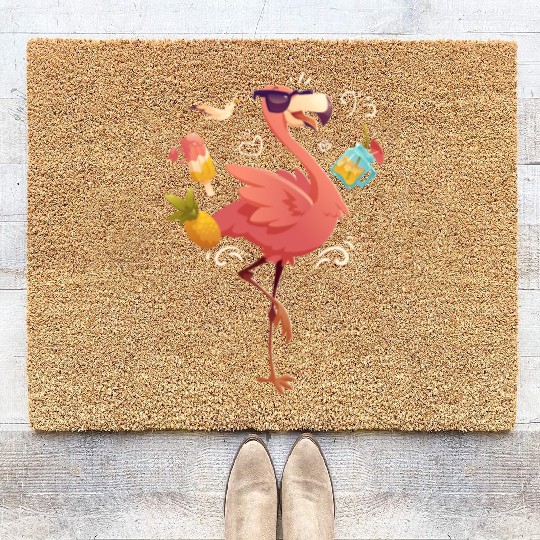 Flamingo Flamingo Bird pink beautiful graphic desi Coir Doormats