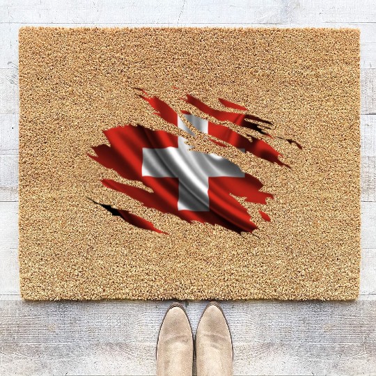 Switzerland Ripped Flag Coir Doormats