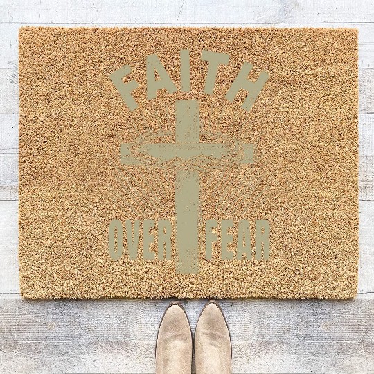 Jesus Christ Cross Faith Over Fear Christian Gift Coir Doormats