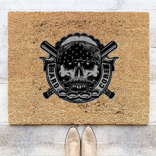 Gangster skull with brass knuckle Coir Doormats