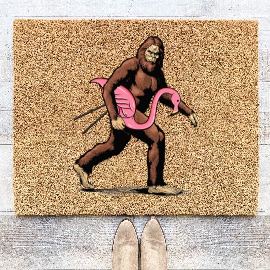 Bigfoot Carrying Lawn Flamingo Funny Big Bird Pun Coir Doormats