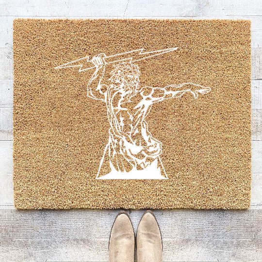 Greek mythology Zeus lightning bolt silhouette Coir Doormats