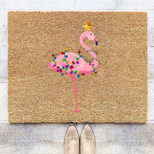 Flamingo Christmas Tree Lights Xmas Gift Coir Doormats
