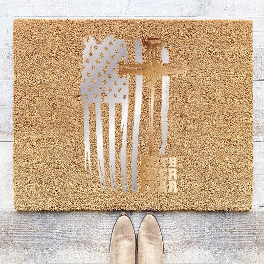Faith Over Fear Christian American Flag Coir Doormats