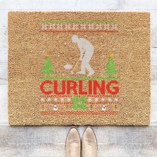 Curling Sports Lover Santa Ugly Curling Christmas Coir Doormats
