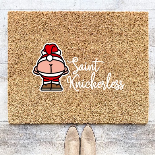 St. Knickerless funny Santa Claus Christmas puns Coir Doormats
