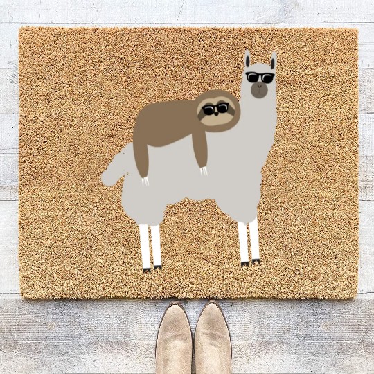 funny sloth riding llama - cute animals lover gift Coir Doormats