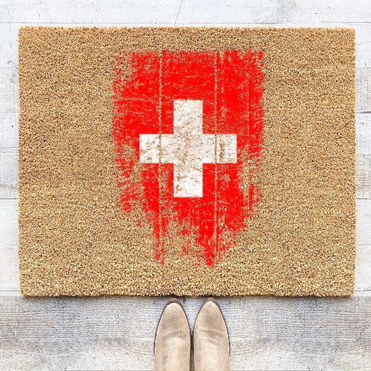 Switzerland Swiss Flag Vintage Distressed Graphic Coir Doormats
