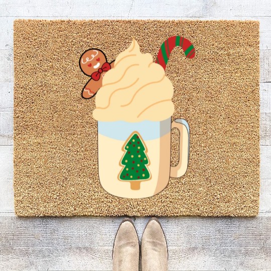 Candy Cane and Hot Cocoa, Hot Chocolate Coir Doormats