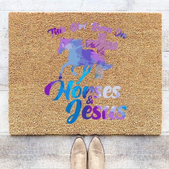 This Girl Runs On Horses Jesus Christian Horse Rid Coir Doormats