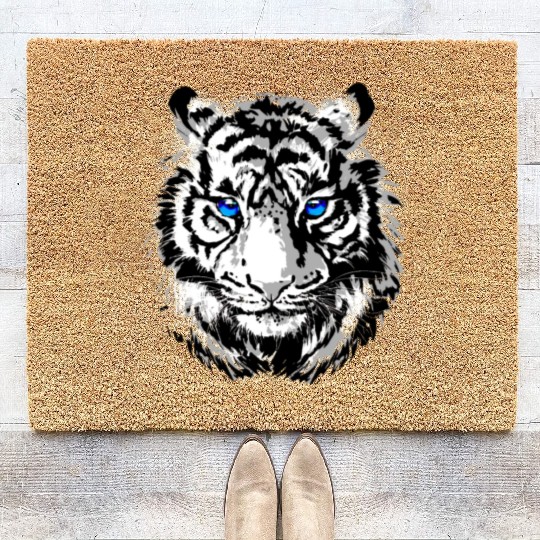 White Tiger Head Portrait - Wildlife Big Cats Coir Doormats