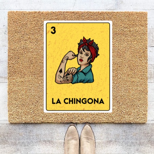 La Chingona Mexican Lottery Bingo Game Card Player Coir Doormats