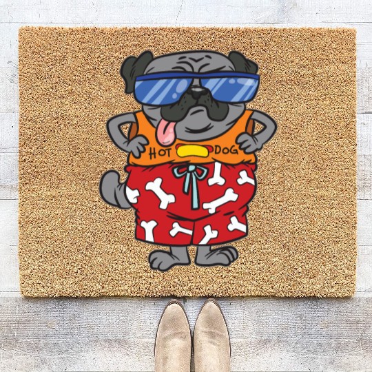 Hot Dog Pug Lover Summer Beach Coir Doormats