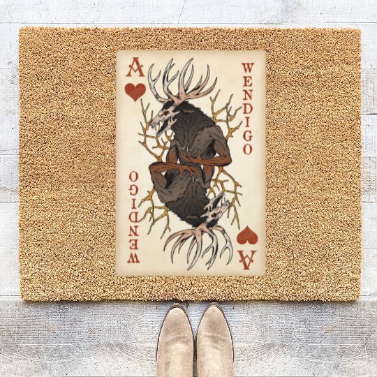 Wendigo Playing Card - Ace of Hearts Cryptid Art Coir Doormats