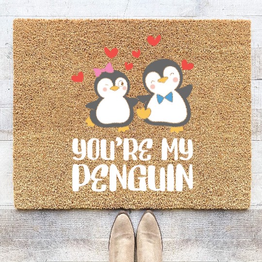 You're my Penguin Valentines Day Couples Coir Doormats