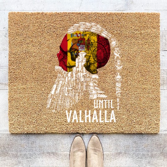 Until Valhalla Viking Skull Spain FLag Coir Doormats