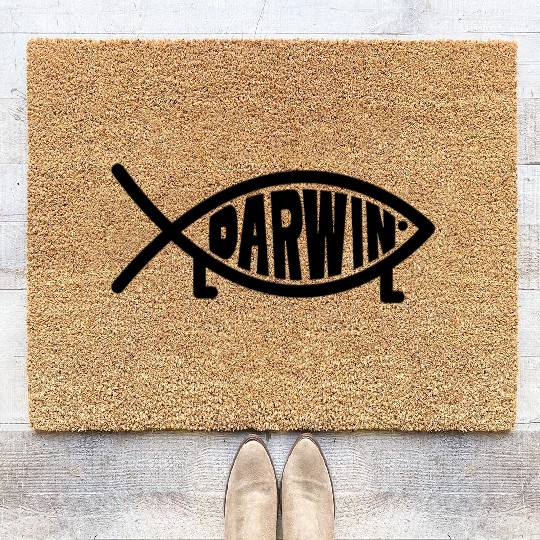 Darwin Fish with legs - Atheism Evolution Theory Coir Doormats