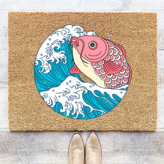 Japanese Koi Fish Great Kanagawa Wave Coir Doormats