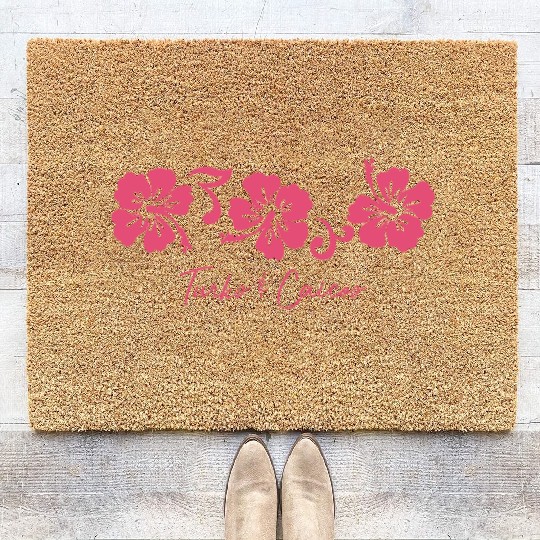 Turks and Caicos Hibiscus Flower Coir Doormats