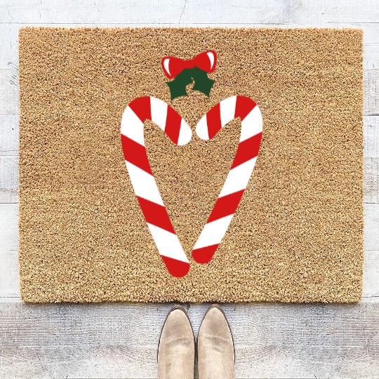 beautiful christmas candy canes in love heart with Coir Doormats
