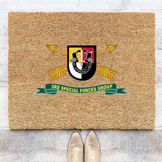 Army 3rd Special Forces Group Flash w Br Ribbon Coir Doormats