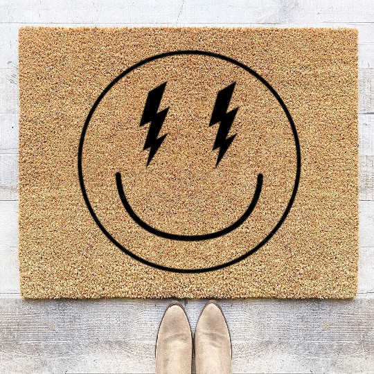 Lightning Smiley Face Emoticon Happy Face Smileyhi Coir Doormats