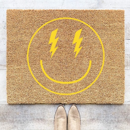Lightning Smiley Face Emoticon Happy Face Smileyhi Coir Doormats