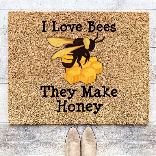 I Love Bees Honey Bee Beekeeping Beekeeper Coir Doormats