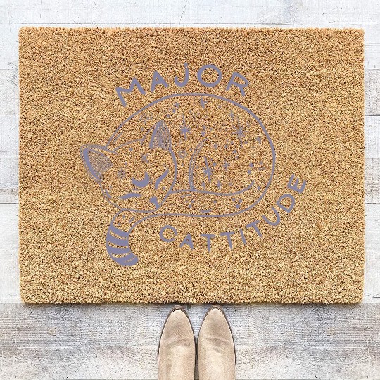 major cattitude cute cat , gift for girl cats love Coir Doormats