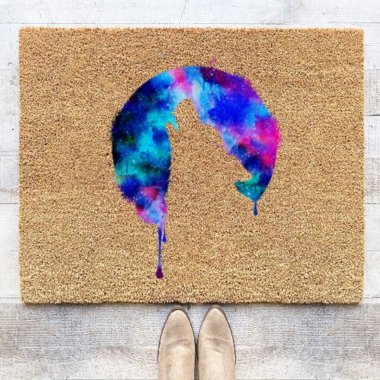 Howling wolf full moon wolves galaxy stars sky Coir Doormats