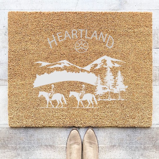 heartland ranch, heartland, sunset, vintage, retro Coir Doormats
