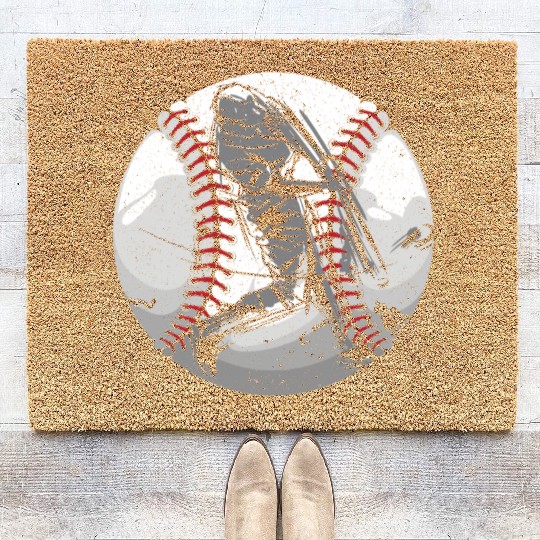 Baseball Player Coach Bat And Ball Pitcher Catcher Coir Doormats