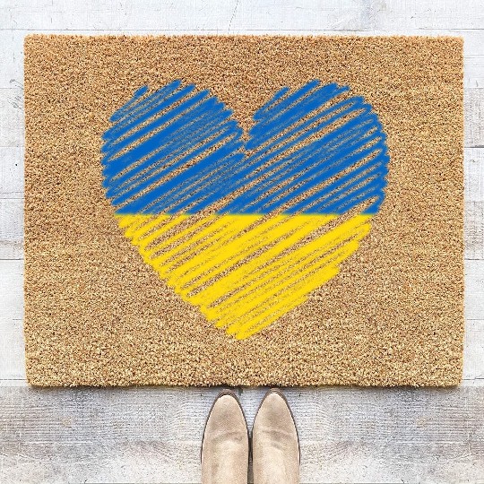 I Stand With Ukraine Ukrainian Heart Flag Coir Doormats