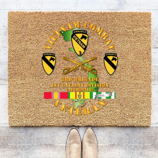 Army Vietnam Combat Cavalry Veteran w Support Brig Coir Doormats