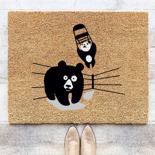 Panda vs Grizzly in wrestling ring. Kung fu Coir Doormats