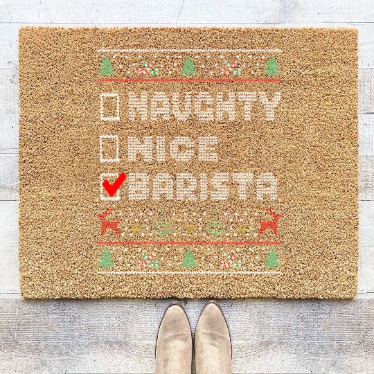 Naughty Nice Barista, Matching Christmas Group Coir Doormats