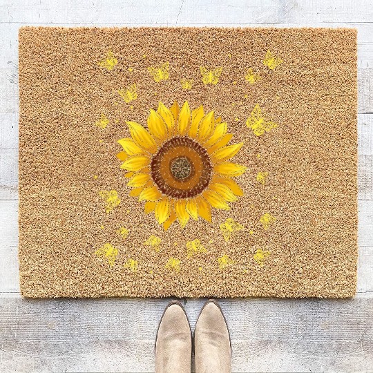 Sunflower Butterflies Floral Women Girls Butterfly Coir Doormats