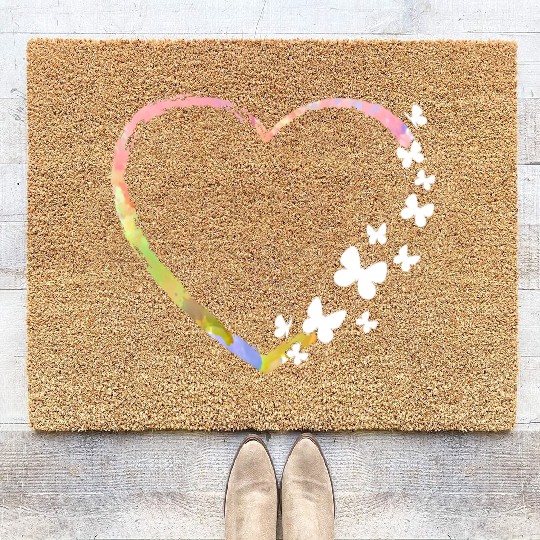 Butterfly Heart Cute Gardening Butterflies Coir Doormats