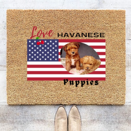 US flag Havanese puppies girls Coir Doormats