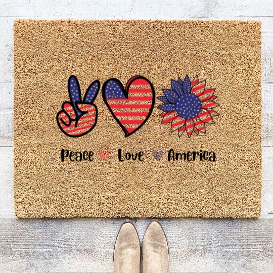 Peace Love America 4th July Gift Coir Doormats Design