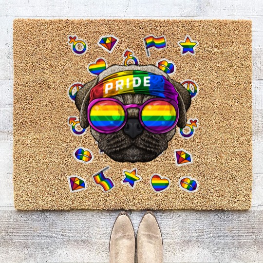 LGBT Pug Gay Pride Month Dog Rainbow Lesbian Coir Doormats