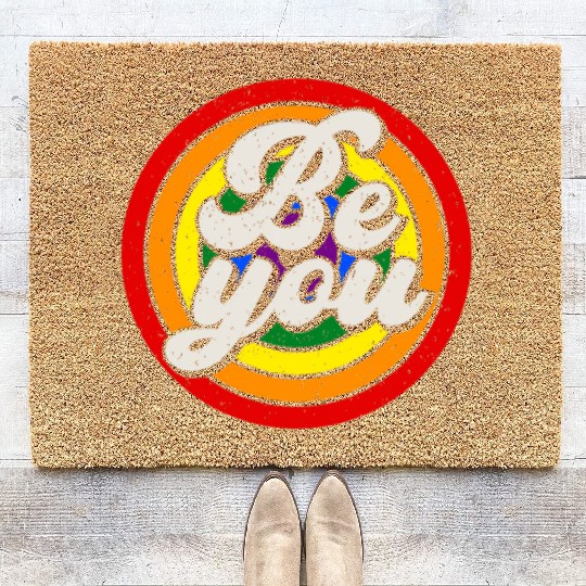 Be You Pride LGBTQ Gay Ally Rainbow Retro Vintage Coir Doormats