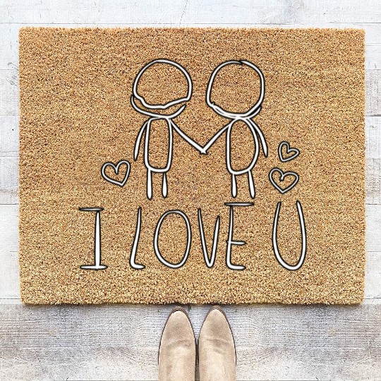 valentines day i love you gay couple Coir Doormats