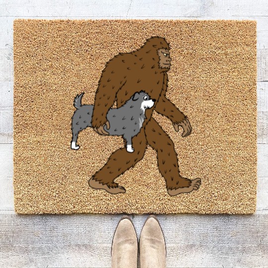 Bigfoot Sasquatch Carrying Schnauzer Coir Doormats