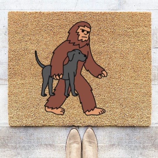 Bigfoot Sasquatch Carrying Great Dane Coir Doormats